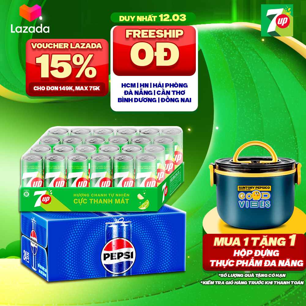 Combo Bung Xõa Cực Đã - 1 Thùng Pepsi lon và 1 Thùng 7Up (320ml/lon hoặc 350ml/lon)