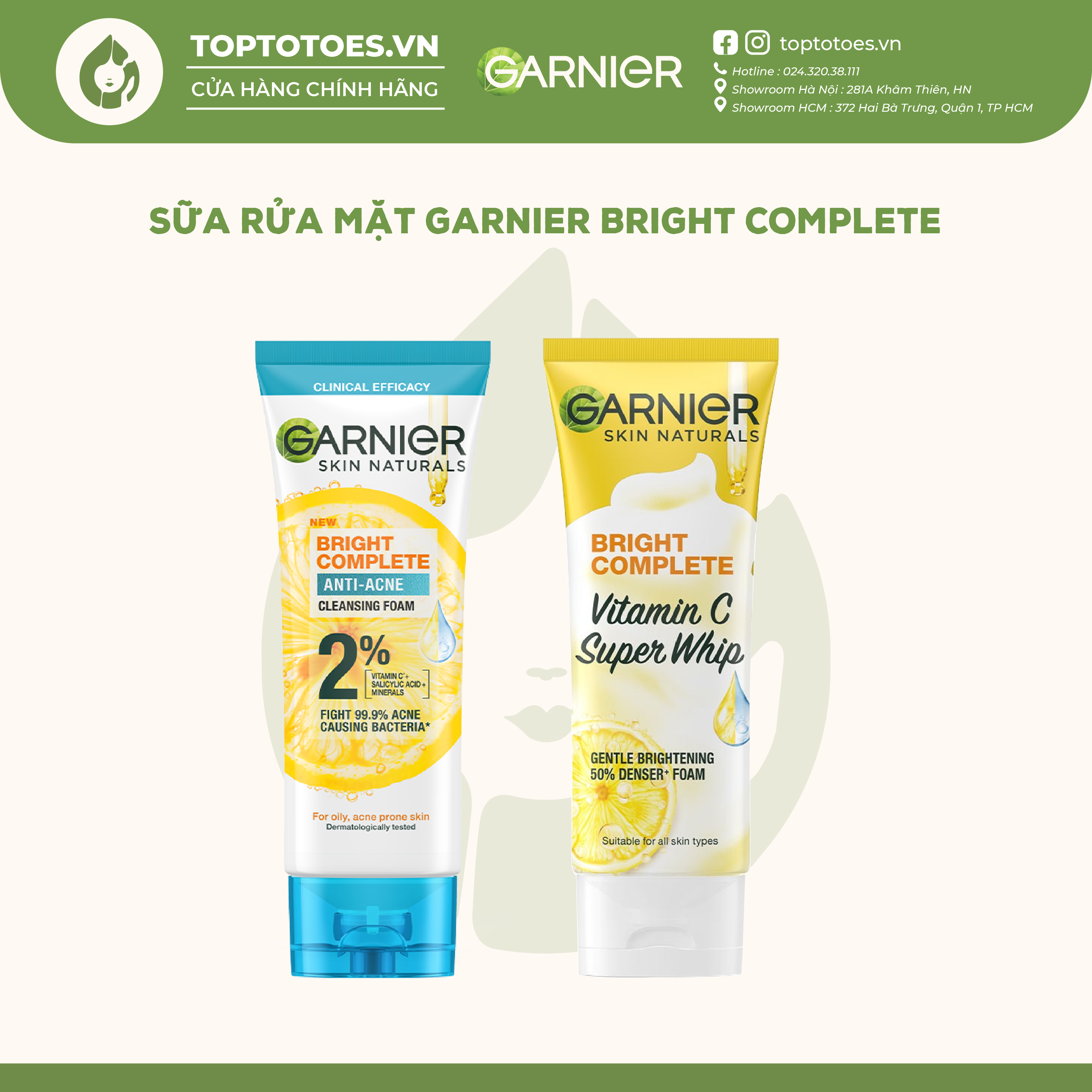 Sữa rửa mặt Garnier Bright Complete giảm mụn, sáng da