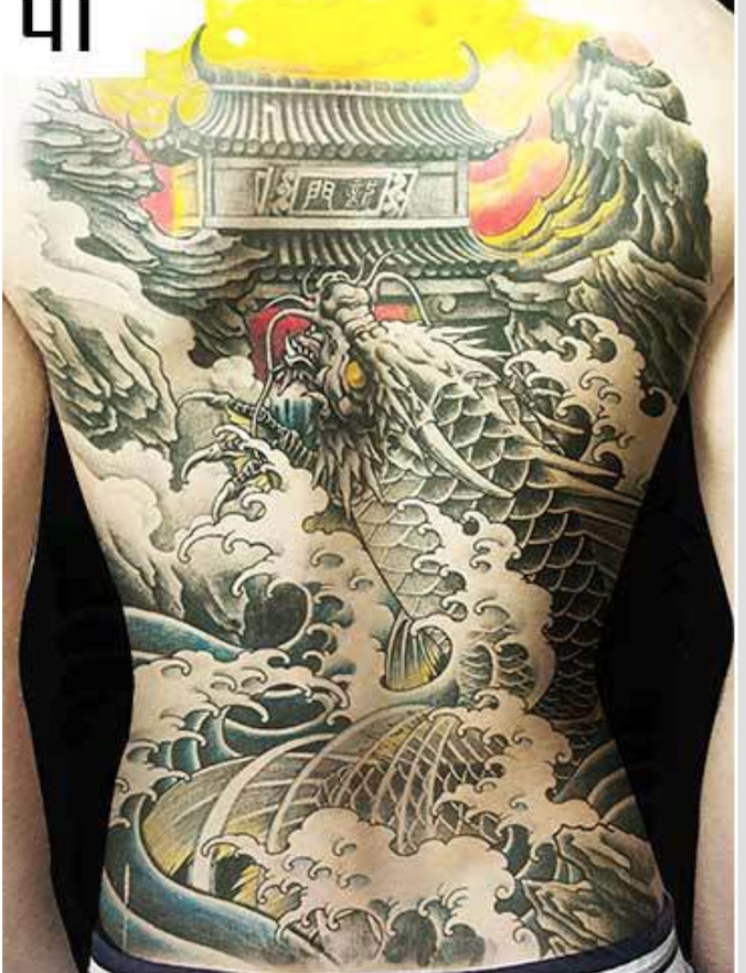 [HCM]Hình xăm dán tattoo kín lưng cao cấp, loại đặc biệt 34x48cm: Cá Chép Hóa Rồng Vượt Vũ Long Môn
