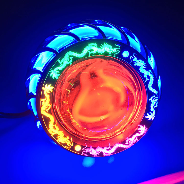 Đèn pha led bi cầu mắt cú gắn xe máy nhiều hiệu ứng đẹp mắt sử dụng điện bình ắc quy