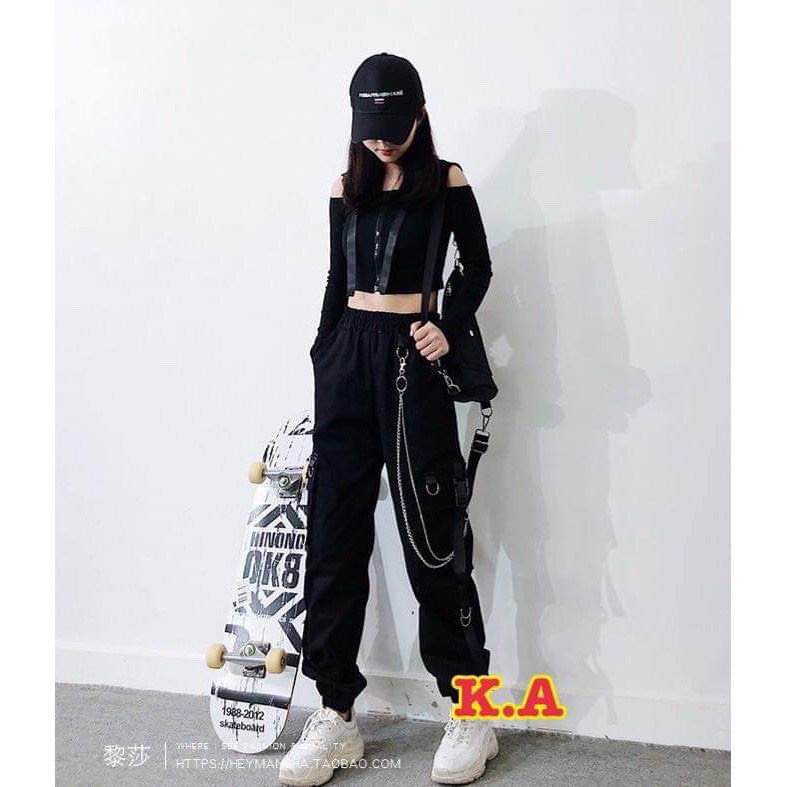 Quần Kaki Xích Phối Dây Kiểu Dáng Jogger Ống Suông Trẻ Trung Cá Tính/ Quần Jogger Nam Nữ Dáng Rộng Unisex Siêu Hàn Quốc S2