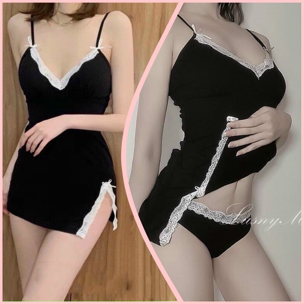 👉👉Đầm Ngủ Hot 👉👉 Đầm ngủ thun gân kèm quần sexy như hình freesize 58kg