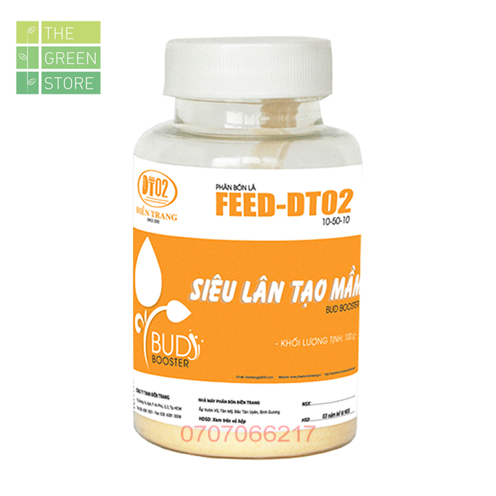 Phân bón kích ra hoa Siêu lân FEED-DT (NPK 10-50-10+TE) (100g) dạng chealate dễ hấp thu cho hoa lan, hoa hồng, mai vàng, hoa cây cảnh, rau ăn quả, cây ăn trái
