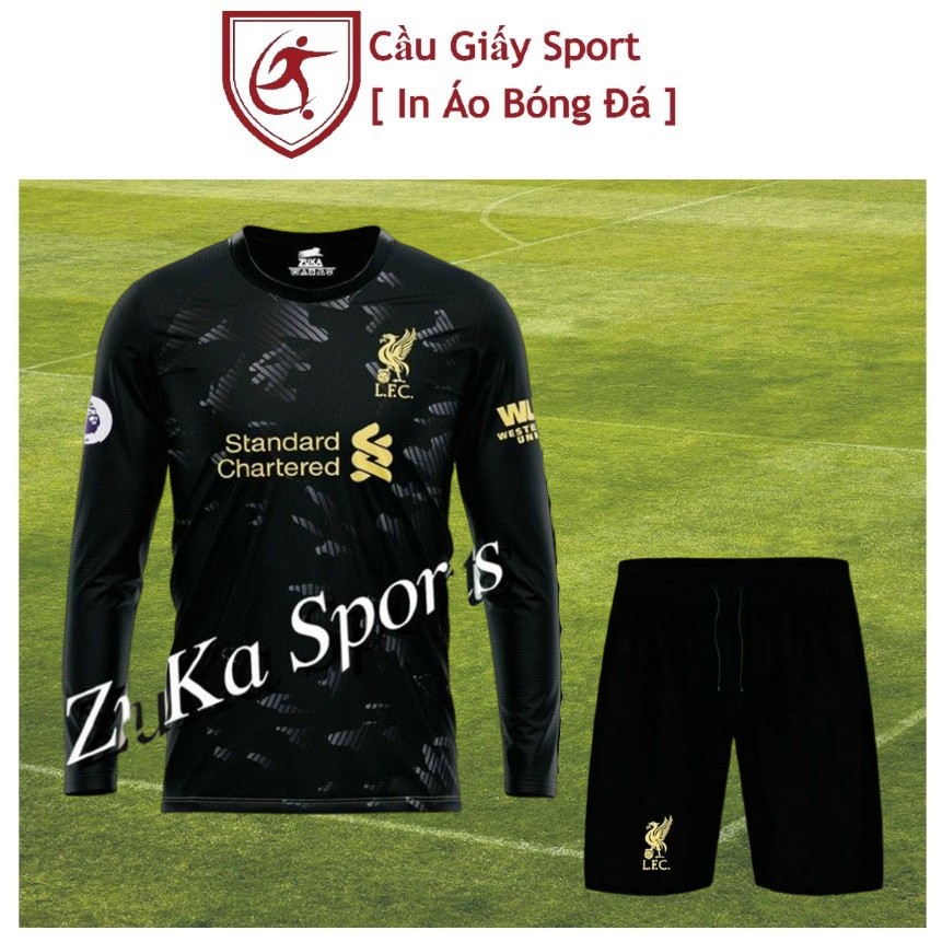 Áo bóng đá dài tay clb liverpool đen - vải thun