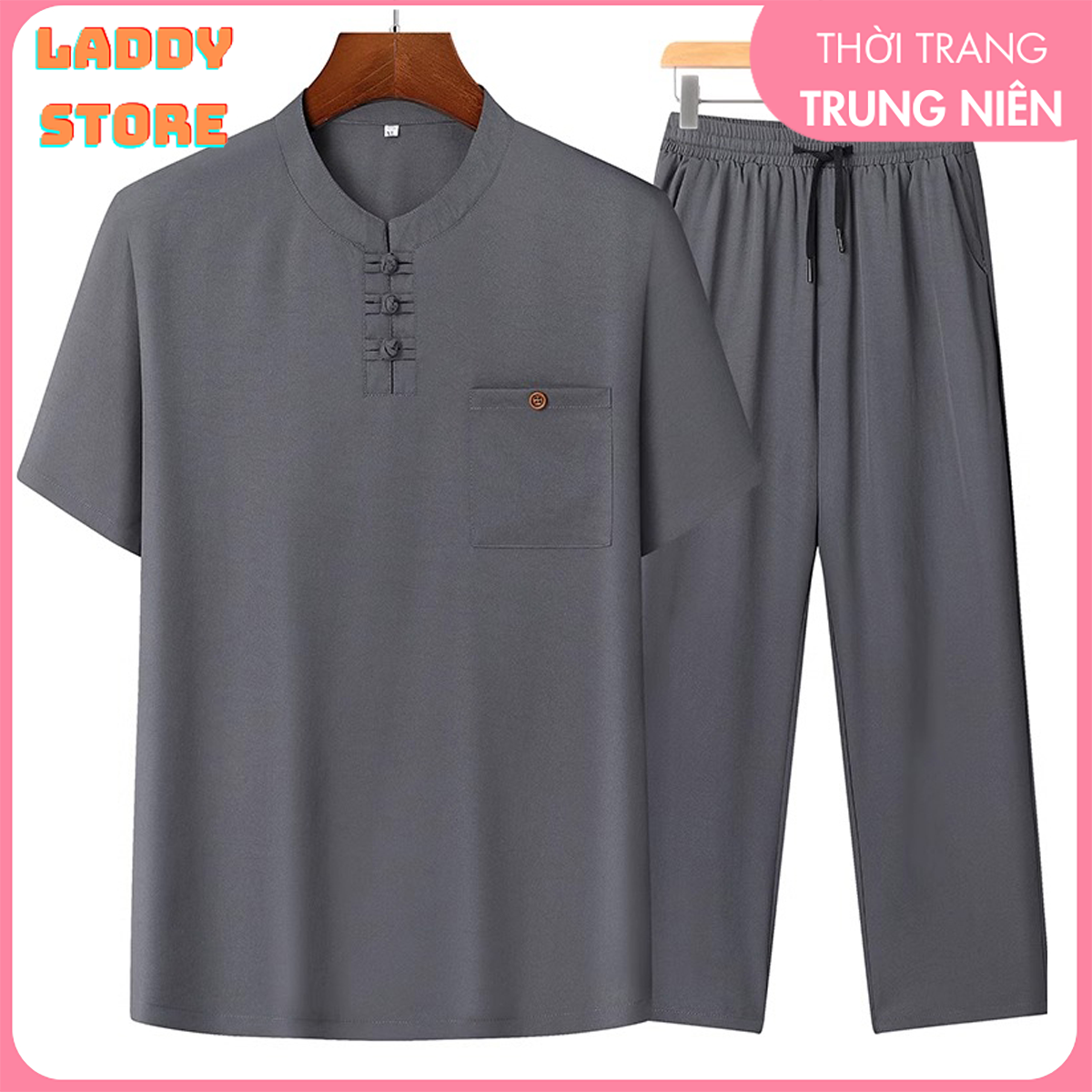  Bộ đũi nam trung niên cho bố cổ tàu sang trọng mặc đi lễ đi chơi hay mặc nhà đều đẹp bộ quần áo cho bố đồ bộ nam 