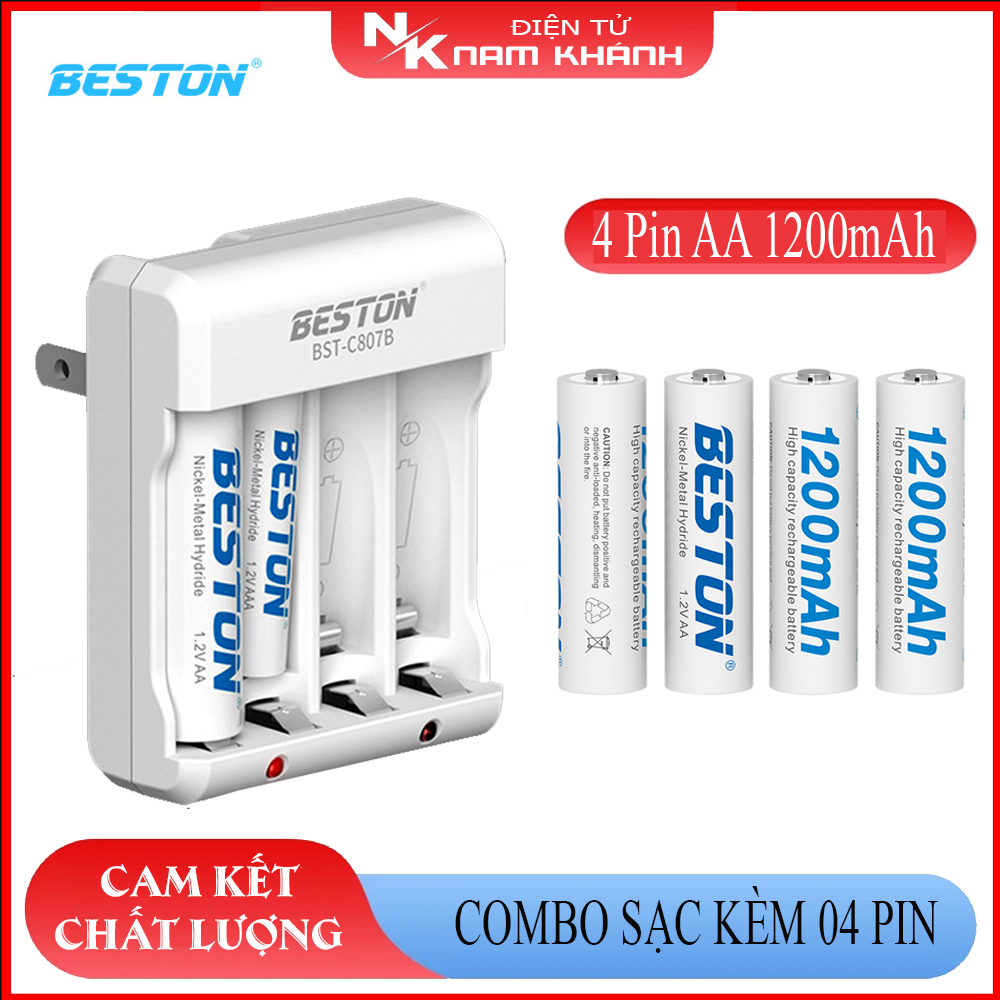 Combo sạc c807b và 04 viên pin sạc beston aa 1200 mah - hàng chính hãng beston