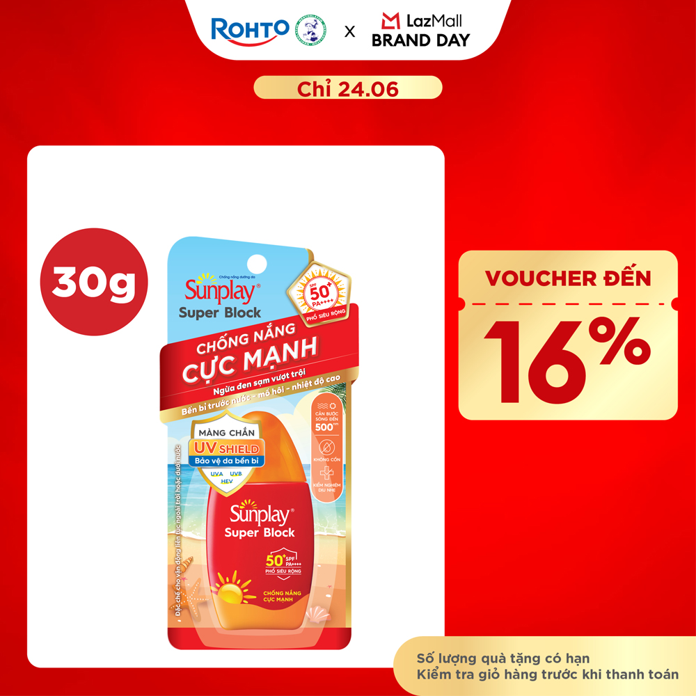 Kem chống nắng Sunplay cực mạnh, ngừa đen sạm da hiệu quả dạng sữa Sunplay Super Block SPF 50+, PA++++ 30g