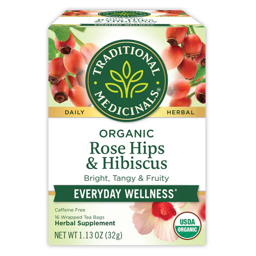 Traditional Medicinals, Organic Rose Hips & Hibiscus everyday wellness , 16 Wrapped Tea Bags