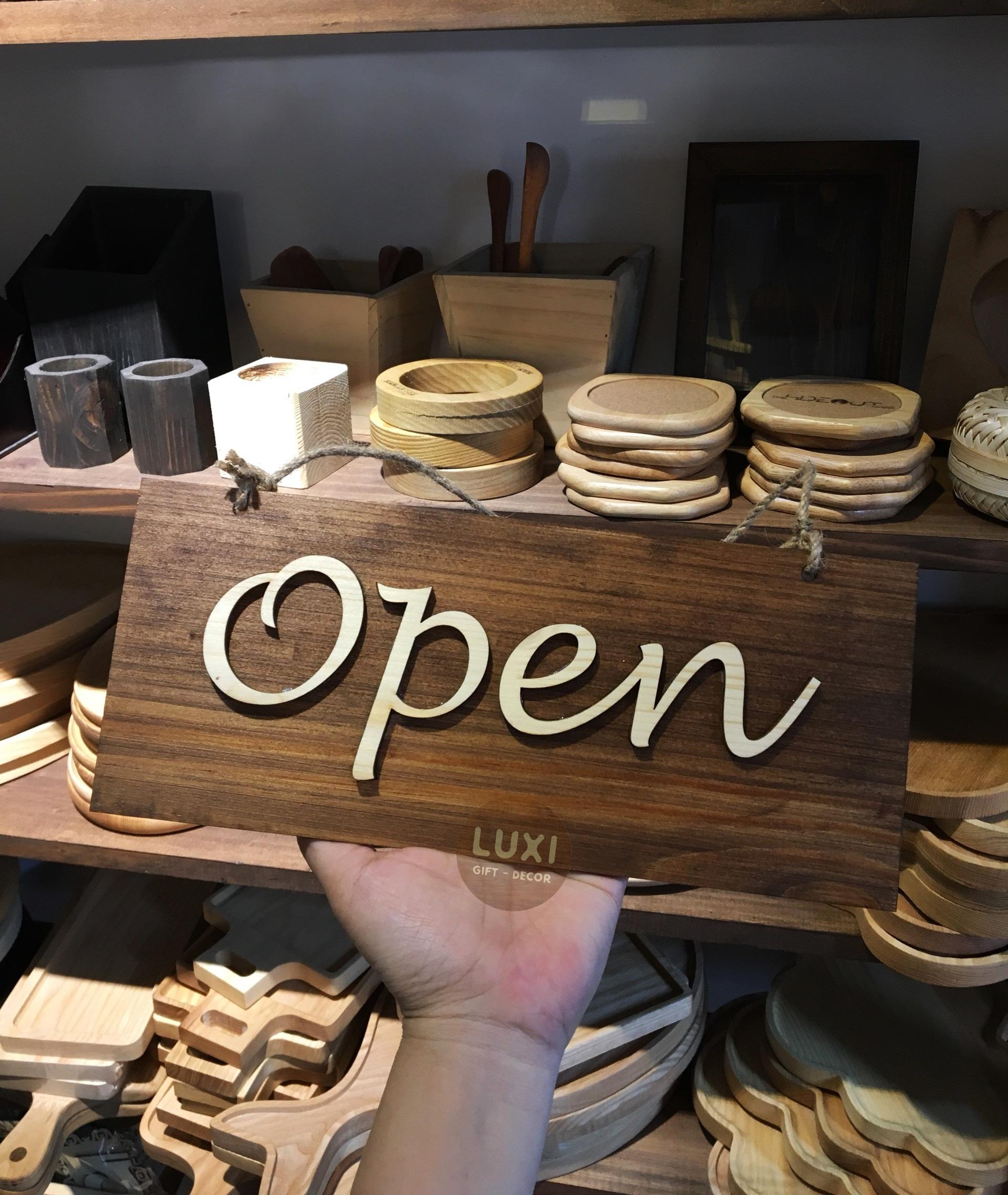 Bảng gỗ treo cửa 2 mặt Open - Closed 02 LUXI decor