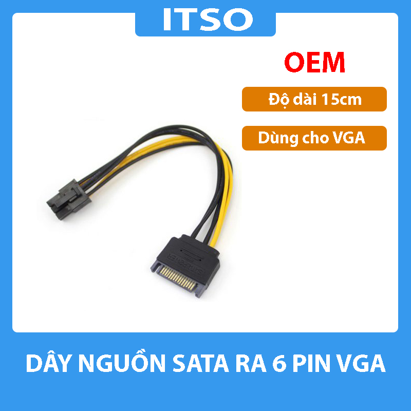 Cáp chuyển nguồn SATA ra nguồn phụ 6 pin cho VGA