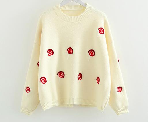 Áo len nữ crop top tay dài form rộng thêu hình kẹo lollipop ltta3065 beautysales