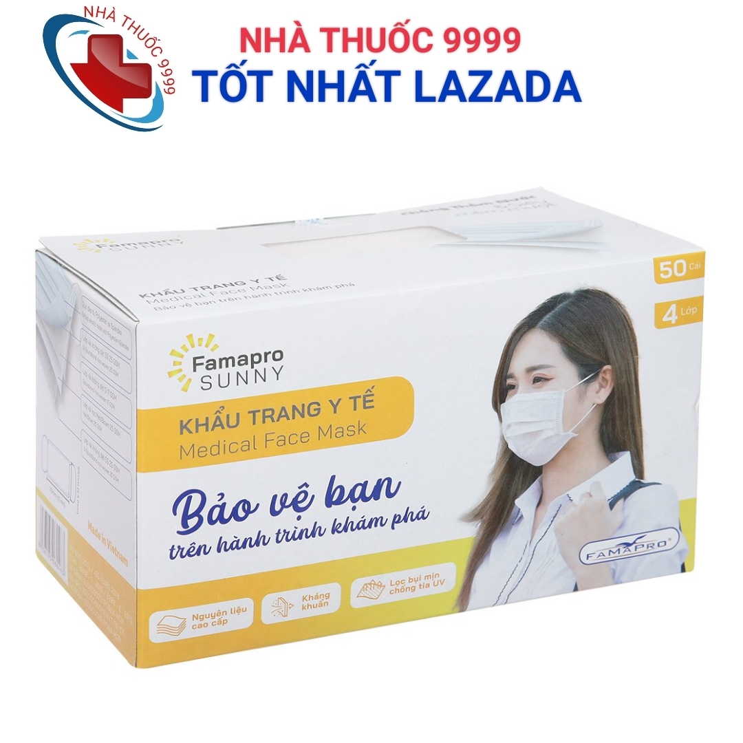 Khẩu trang 4 lớp kháng khuẩn Sunny Famapro, hộp 50 Cái