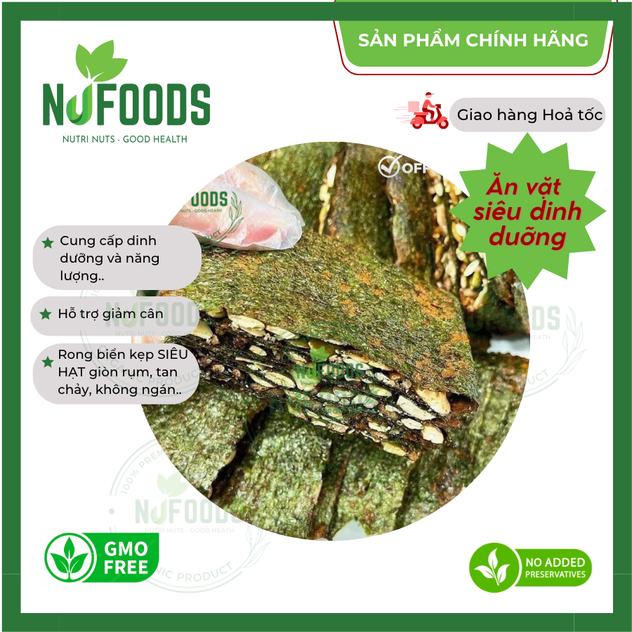 NUFOODS - Bánh rong biển kẹp hạt siêu dinh dưỡng, hỗ trợ giảm cân, ăn chay được