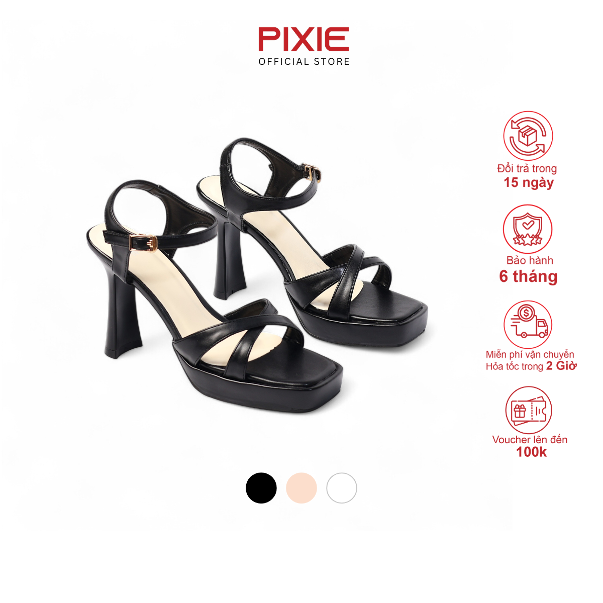  Giày Sandal Cao Gót 10cm Đế Đúp Quai Chéo Pixie H345 