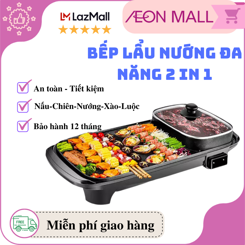 Bep lau nuong da nang han quoc, Bếp lẩu nướng điện 2 trong 1 đa năng HONGSHUANGXI AL-2426 công nghệ nhật bản gia đình có thể ăn lẩu và ăn nướng trên cùng 1 bếp an toàn dể sử dụng