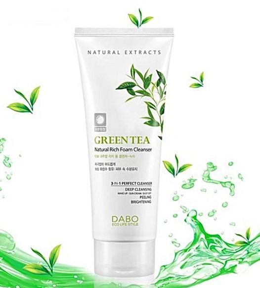 Sữa rửa mặt trà xanh Dabo Green Tea Natural Rich Foam Cleanser 180ml 3 in 1