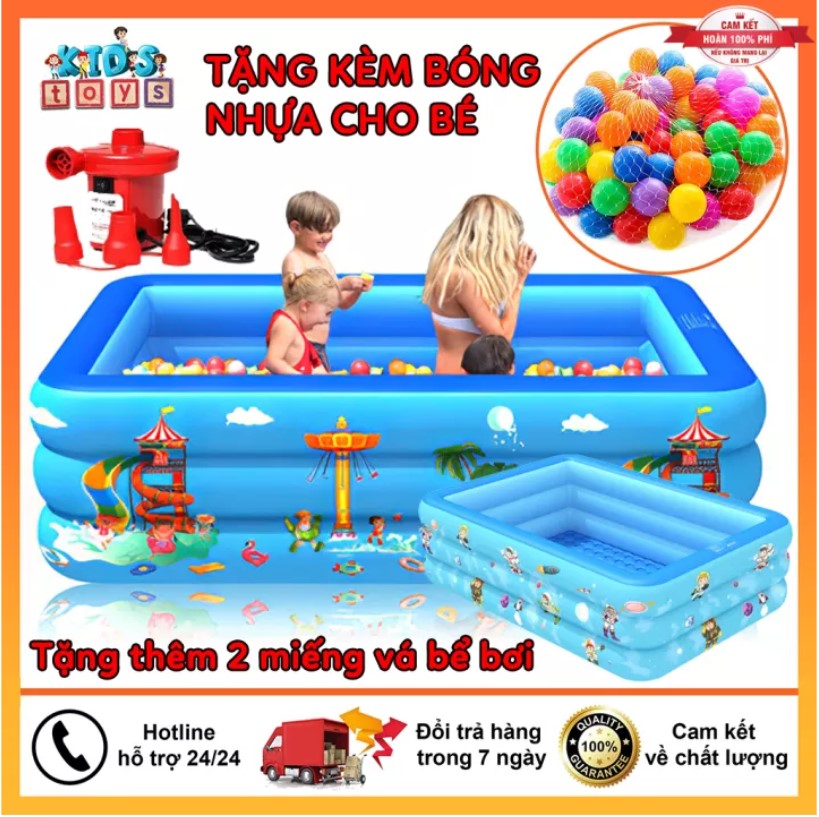 Bể bơi phao 3 tầng, bể bơi 1m2, bể bơi 1m3, bể bơi 1m5, bể bơi 1m8 bể bơi 2m1, chất liệu nhựa PVC an toàn với trẻ nhỏ, Tặng kèm 2 miếng vá kèm theo hồ bơi