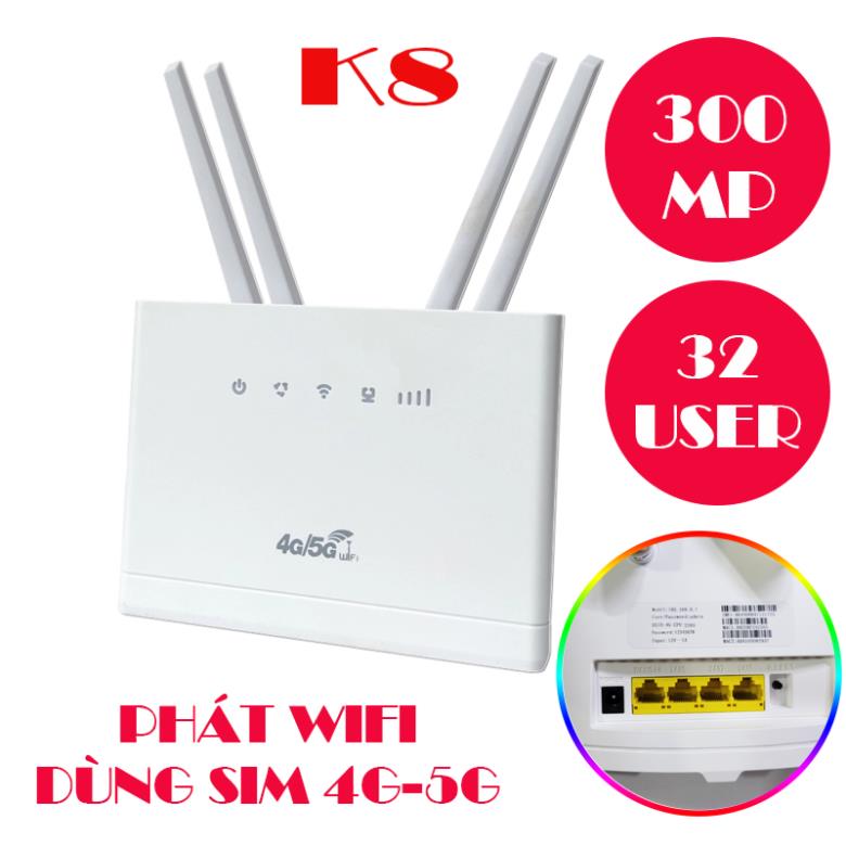 Bộ Phát Wifi 4G/5G CPE-K8 Pro, 4 ANTEN , 4 CỔNG LAN , 32 USER, Tốc Độ Cao 300Mbps. Bảo hành chính hãng 12 tháng