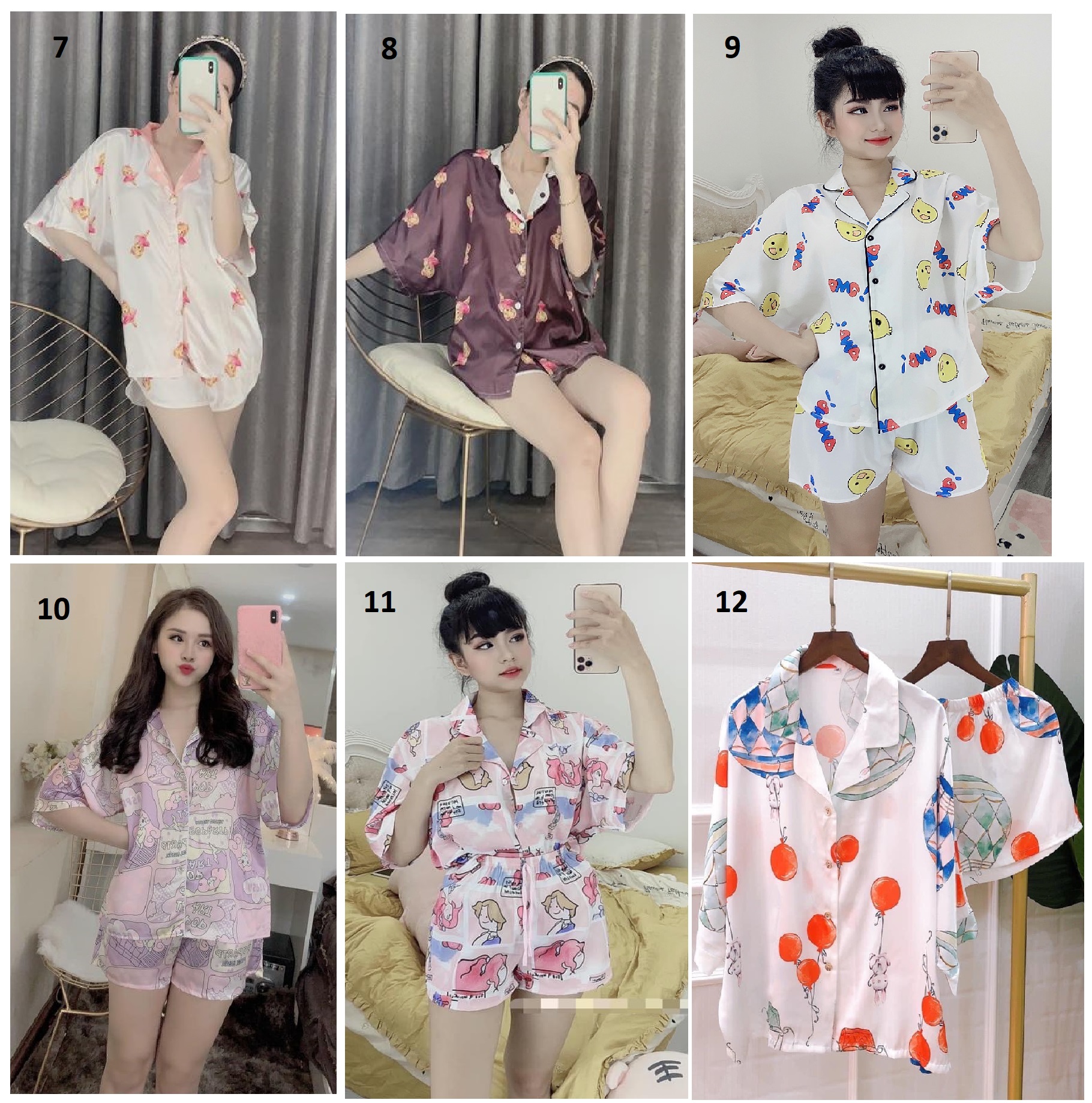 [HCM]Đồ Bộ Lụa Satin Quần Đùi Cánh Dơi (Part 1) (40-62kg)