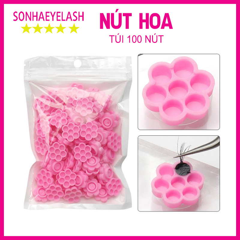 Nút đựng keo nối mi hoa mai 6 cánh mẫu mới, nút hoa đựng keo 1 túi 100 cái