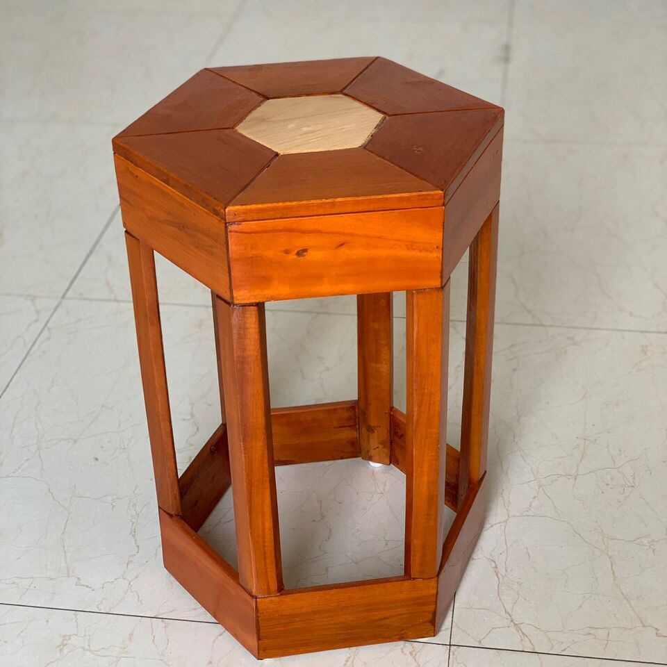 Đôn gỗ lục giác trang trí, kê đồ, mặt 30cm, cao 40cm