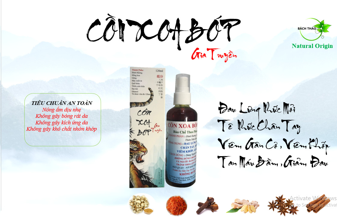 Cồn xoa bóp gia truyền - hỗ trợ người bi đau lưng nhức mỏi tê nhức chân tay - chai xịt 120ml