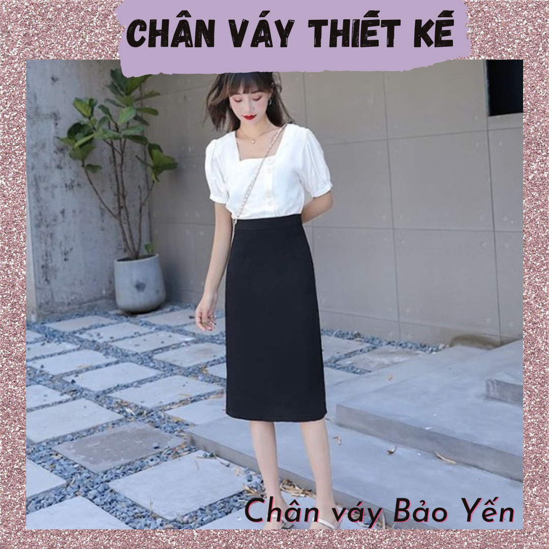 Chân váy chữ A dài qua gối xẻ sau