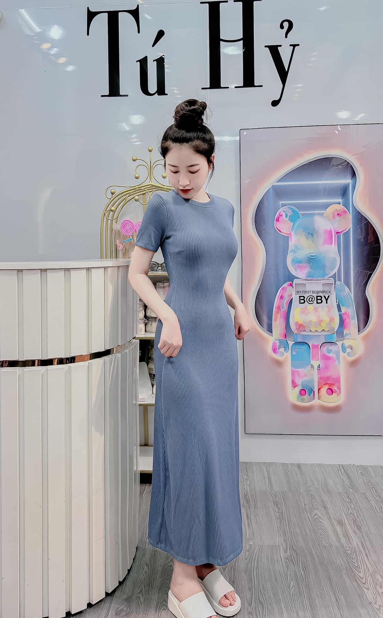 Đầm thun len tăm đơn giản nhiều màu cổ tròn váy basic dáng dài qua gối đầm ôm body sang chảnh tôn dáng