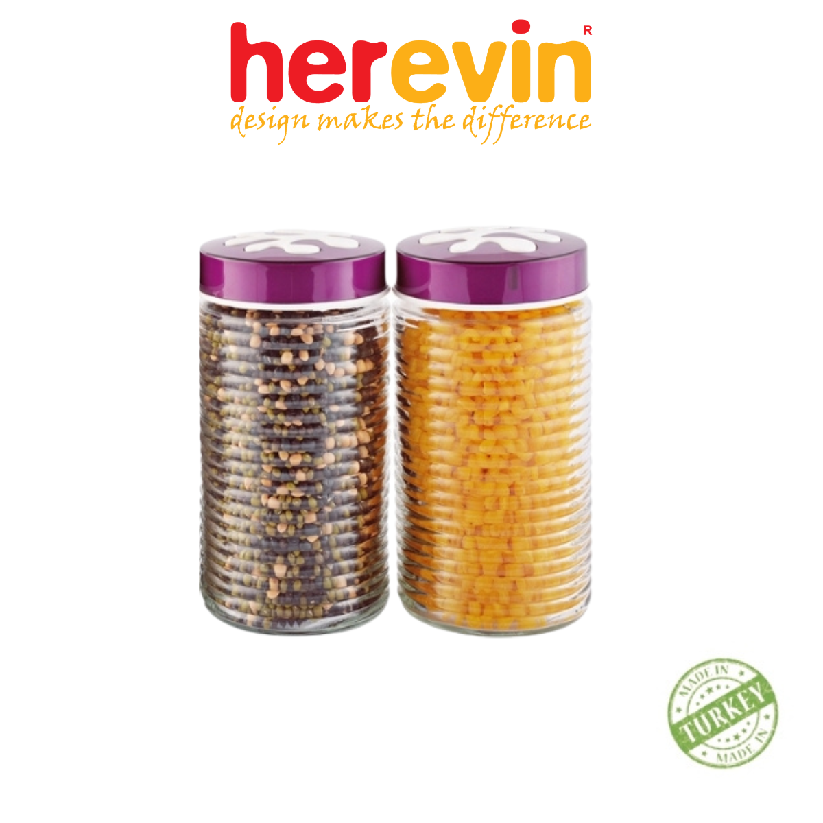 Bộ 2 Hũ Thủy Tinh Herevin Tròn Sọc Nắp Decor 2L - HEHU135930-804 [GIAO MÀU NGẪU NHIÊN]