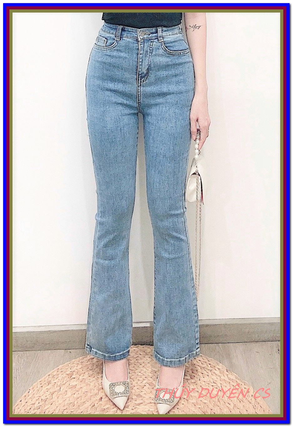 Quần jean nữ ỐNG LOE XANH NHẠT siêu xịn chất jean giãn siêu đẹp quần bò chẩn 1.1C quần bò nữ mẫu mới