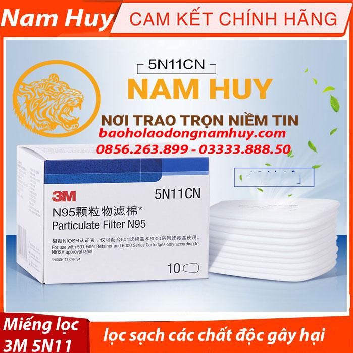 Một hộp 10 Tấm lọc bụi Cotton 3M 5N11 N95 loại tốt chống được các loại bụi thô, bụi siêu mịn PM2.5 sử dụng cùng phin lọc mặt nạ 3M 6200, 3M 6100, 3M 7502, 3M 7501, 3M 6800 ( Trắng)