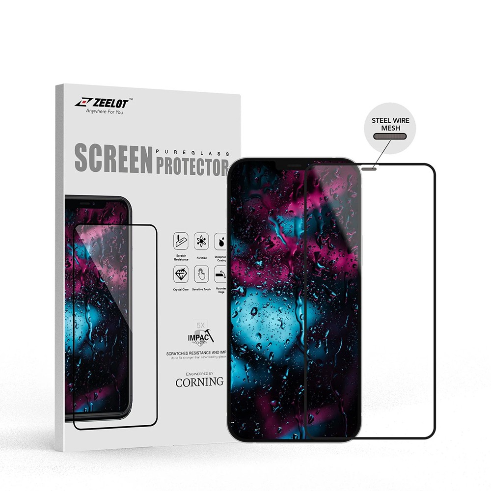 Kính Cường Lực Zeelot 2.5D PureGlass Lưới Thép Chống Bụi Loa Full Screen iPhone 12 Pro Max / 12 Pro / 12 / 12 Mini / 11 Pro Max / 11 Pro / 11 / XS Max / XS / XR / X