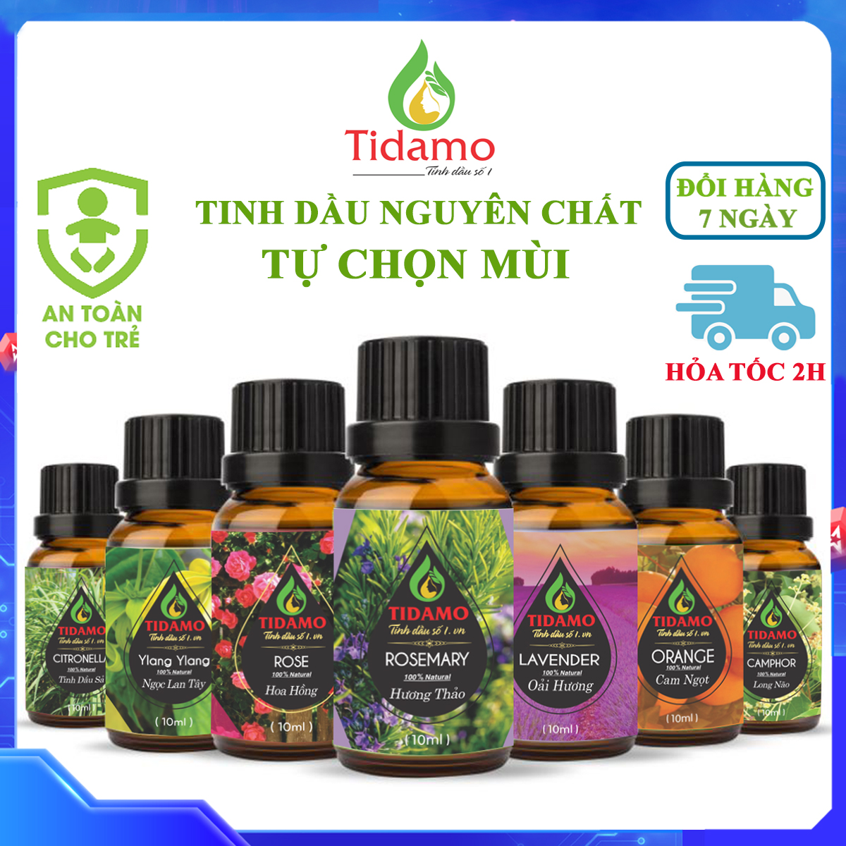 Tinh Dầu Xông Phòng Nguyên Chất, Tự Chọn Mùi | Chính Hãng, Có Kiểm Định Chất Lượng | Tinh Dầu TIDAMO Xông Thơm Phòng, Khử Khuẩn, Bảo Vệ Sức Khỏe và Đuổi Muỗi