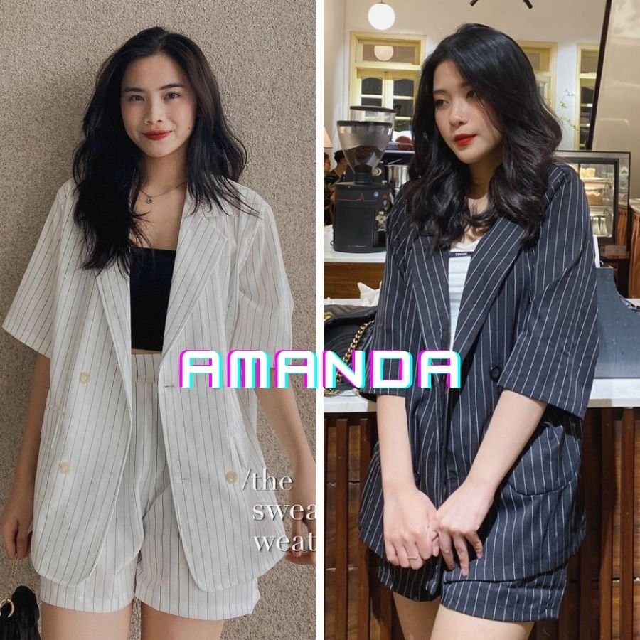 Set áo vest kẻ sọc đen trắng áo kèm quần cùng màu. Set bộ vest kẻ sọc, trơn mặc hè siêu chảnh.