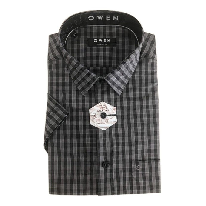 Áo sơ mi cộc tay Owen - AR22709NT dáng Regular fit Màu kẻ caro nhỏ nâu xám