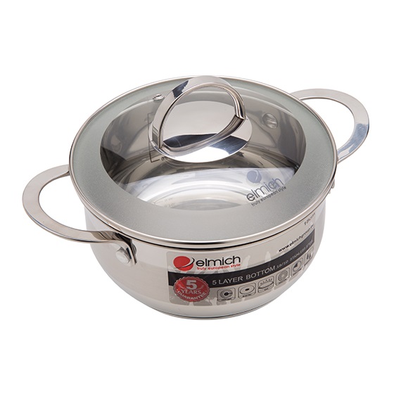 Nồi 5 đáy inox 304 nắp kính cao cấp elmich celestine 18/20/22/24/28 cm