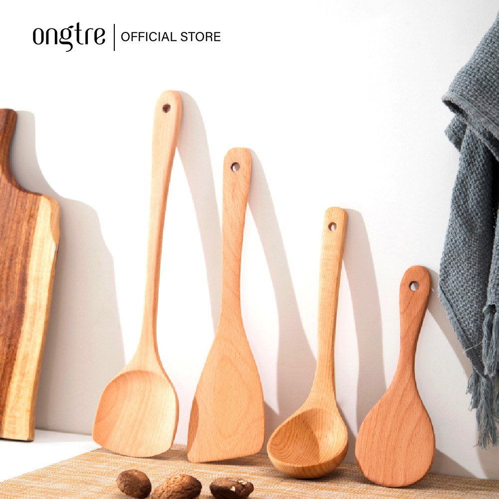 Bộ dụng cụ nhà bếp Muôi (Muỗng) Vá gỗ Sồi tự nhiên cao cấp | ongtre® (Vietnam)