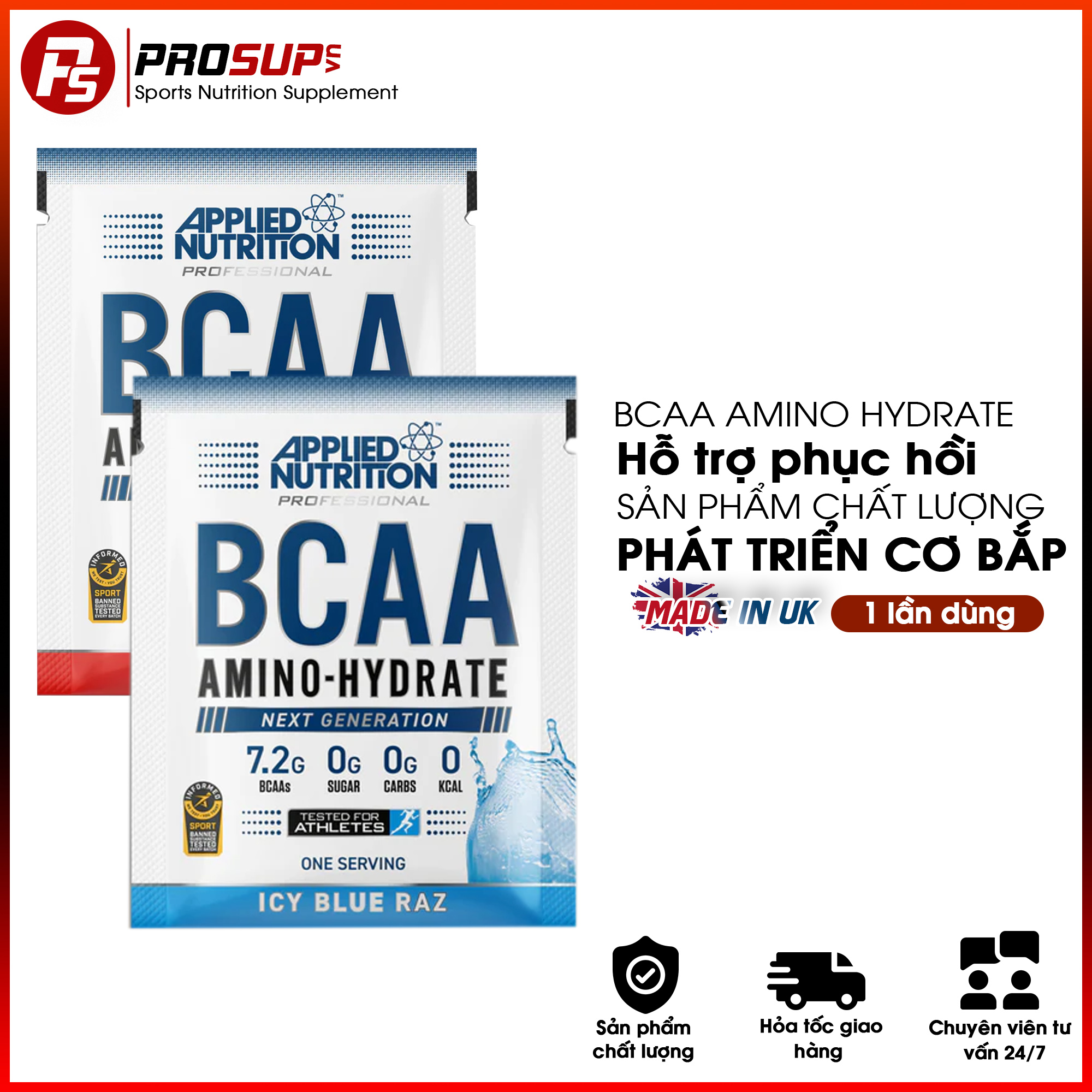 BCAA - Applied Nutrition - Sample gói dùng thử 1 lần dùng , Hỗ trợ phát triển, phục hồi cơ bắp tập luyện