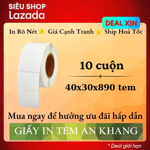 Combo 10 cuộn giấy in tem trà sữa 40x30mm x 890 tem decal in nhiệt