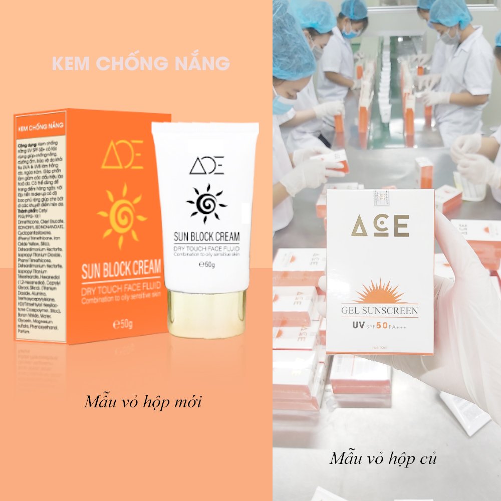 Kem chống nắng ACE - SPF 50 Pa+++ Dưỡng Ẩm Cho Da Nhạy Cảm 50ml (mua 3 tặng 1)