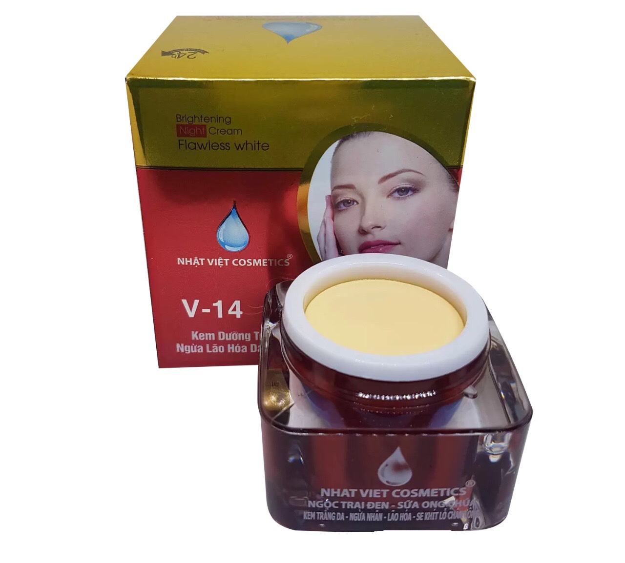 [HCM]Kem Nhật Việt V14 Siêu Trắng Da Mặt Se Khít Lỗ Chân Lông Ngọc Trai Đen Sữa Ong Chúa (20g)