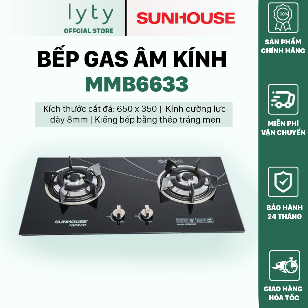 Bếp gas âm kính sunhouse mmb6633 - bảo hành 
24 tháng toàn quốc