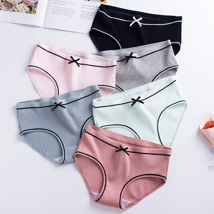 Set 10 quần lót nữ- quần lót đính nơ gân tăm cotton kháng khuẩn