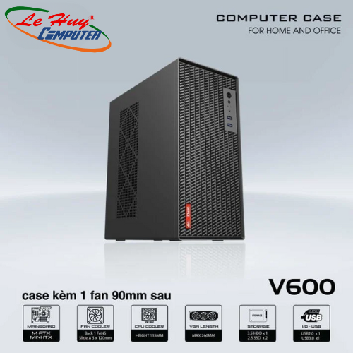 Thùng máy Case văn phòng VSP V600 | Kèm sẵn 1 fan 90mm, thép 0.8mm