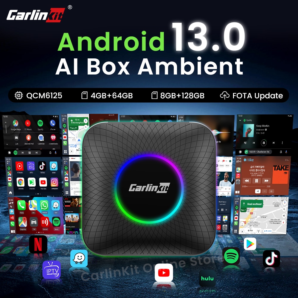 [CarlinKit] 8Gb+128Gb/4Gb+64Gb Android box 2023 cho ô tô, Carlinkit Ambient, chip Snapdragon 6225 8 nhân (tặng Vietmap S2)
