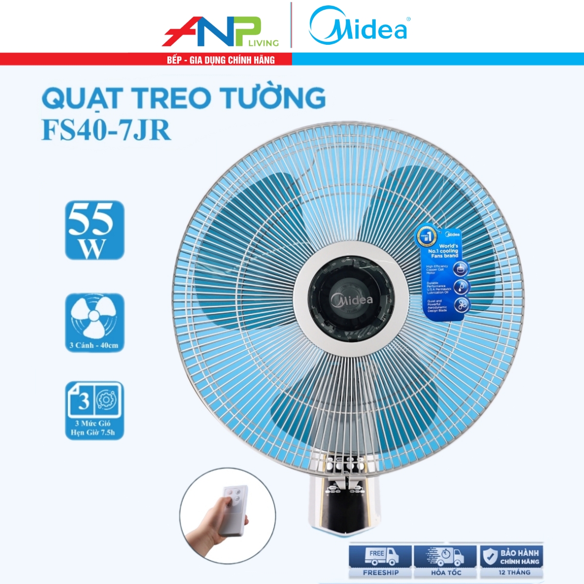 Quạt treo tường midea fw40-7jr