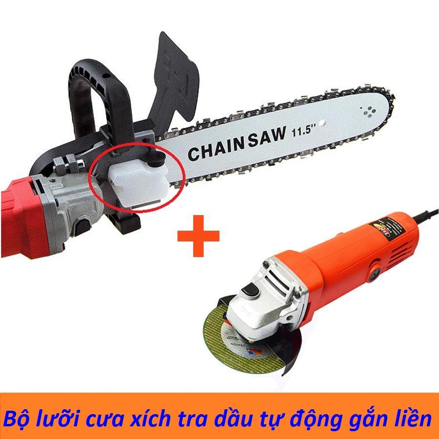 Bộ lưỡi cưa xích gắn máy mài - Loại Xịn có bình tra dầu tự động gắn liền