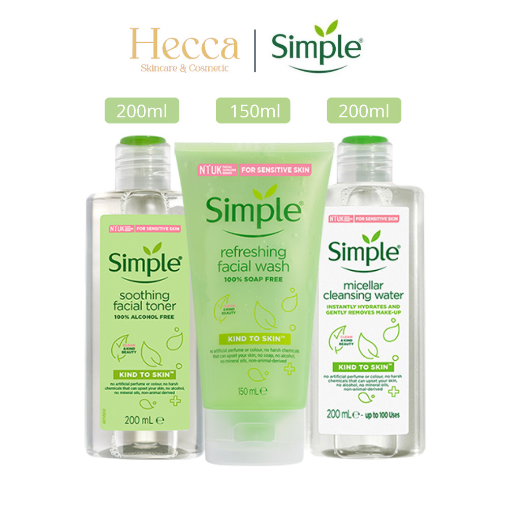 Combo Nước tẩy trang Simple + Nước Cân Bằng Da Simple + Sữa rửa mặt Simple 150ml - Hecca
