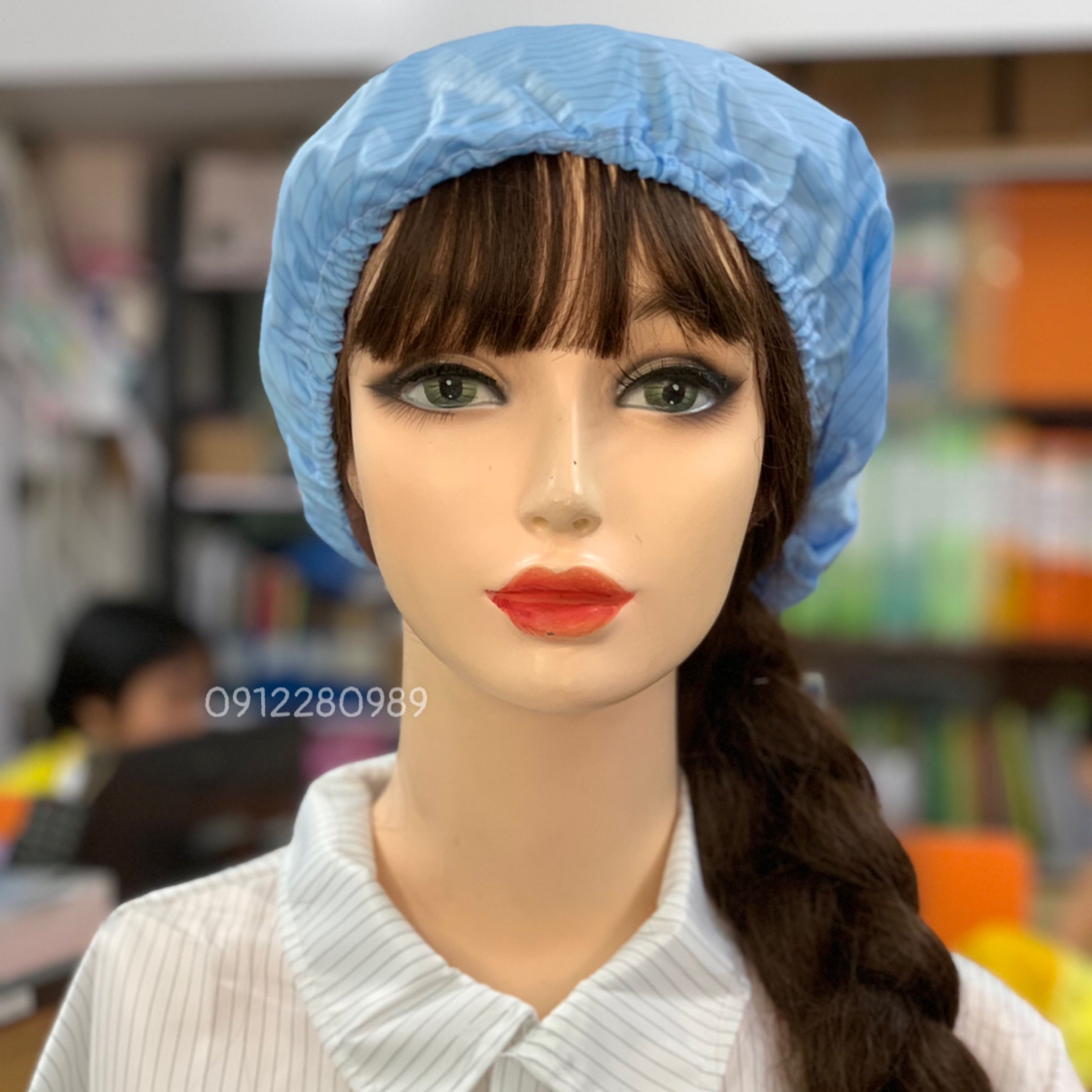 Nón bánh tiêu phòng sạch vải chống tĩnh điện _ Hình chụp thật