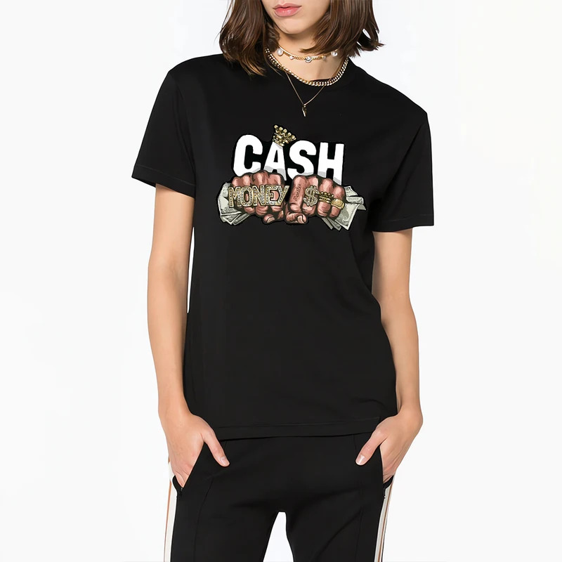 Cod Cloocl Tiền Mặt Bông T-Shirts Thương Hiệu Thời Trang Greenback Sticker In T-Shirt Mens Phụ Nữ Quần Áo Ngắn Tay Áo Áo Sơ Mi